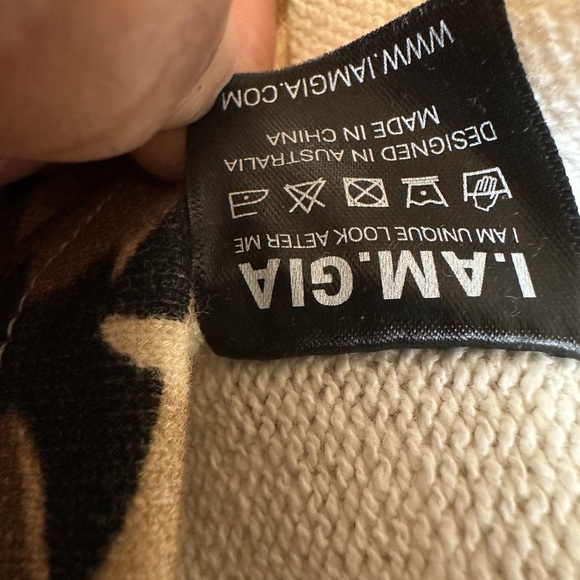 I AM GIA EMBROIDERED BROWN BLACK CREAM CAMOUFLAGE CROPPED SWEATSHIRT XS, Boho - Picture 7 of 9